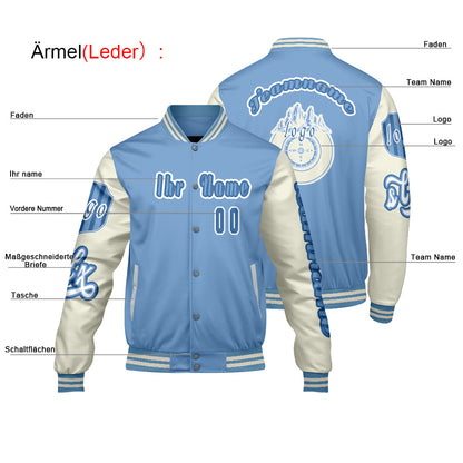 Maßgeschneiderte Blau Weiß Letterman Varsity Jacket Individuelle Stickerei  Druck nach Ihrem Wunsch