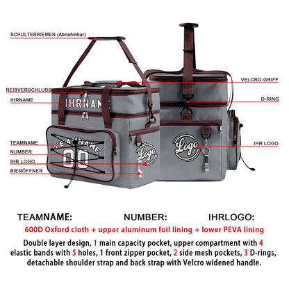 Maßgeschickerte Grau Braun vollflächig bedruckte isolierte Kühltasche mit Doppelwand Wasserdichte 600D Oxford Picknick-Tragetasche für Teamevents & Outdoor-Grillen
