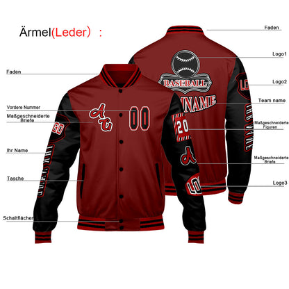 Maßgeschneiderte Rot Schwarz Letterman Varsity Jacket Individuelle Stickerei  Druck nach Ihrem Wunsch