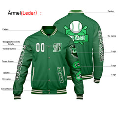 Maßgeschneiderte Grün Letterman Varsity Jacket Individuelle Stickerei  Druck nach Ihrem Wunsch
