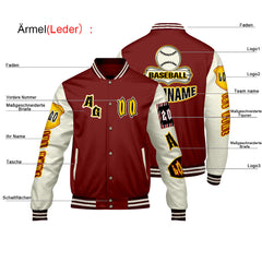 Maßgeschneiderte Rot Gelb Letterman Varsity Jacket Individuelle Stickerei  Druck nach Ihrem Wunsch