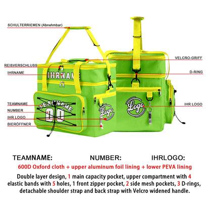 Maßgeschickerte Grün Gelb vollflächig bedruckte isolierte Kühltasche mit Doppelwand Wasserdichte 600D Oxford Picknick-Tragetasche für Teamevents & Outdoor-Grillen