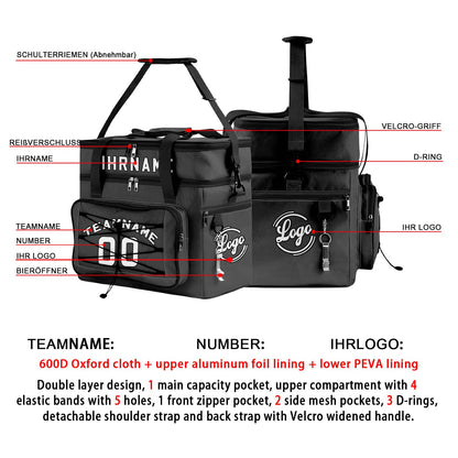 Maßgeschickerte Grau Schwarz vollflächig bedruckte isolierte Kühltasche mit Doppelwand Wasserdichte 600D Oxford Picknick-Tragetasche für Teamevents & Outdoor-Grillen