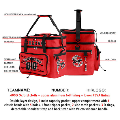 Maßgeschickerte Rot Schwarz vollflächig bedruckte isolierte Kühltasche mit Doppelwand Wasserdichte 600D Oxford Picknick-Tragetasche für Teamevents & Outdoor-Grillen