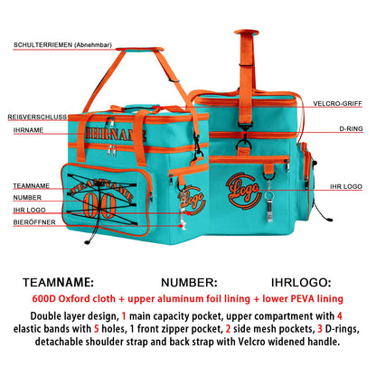 Maßgeschickerte Cyan Orange vollflächig bedruckte isolierte Kühltasche mit Doppelwand Wasserdichte 600D Oxford Picknick-Tragetasche für Teamevents & Outdoor-Grillen
