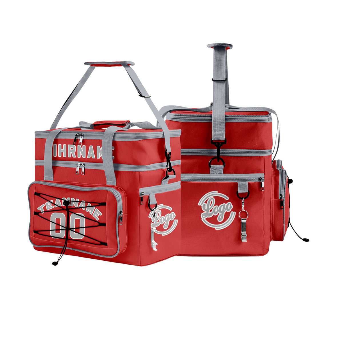 Maßgeschickerte Rot Grau vollflächig bedruckte isolierte Kühltasche mit Doppelwand Wasserdichte 600D Oxford Picknick-Tragetasche für Teamevents & Outdoor-Grillen