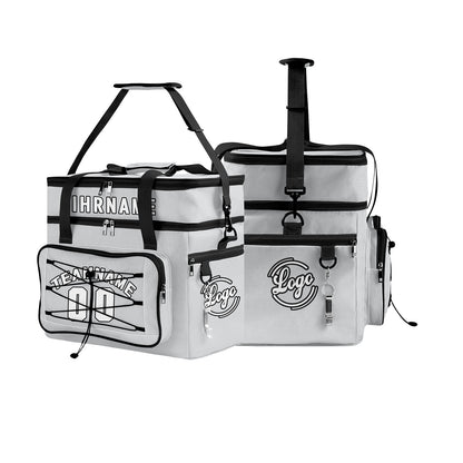 Maßgeschickerte Grau Schwarz vollflächig bedruckte isolierte Kühltasche mit Doppelwand Wasserdichte 600D Oxford Picknick-Tragetasche für Teamevents & Outdoor-Grillen
