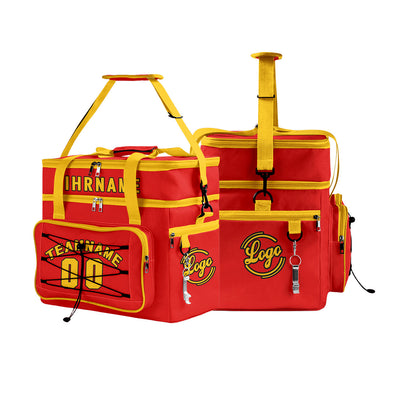 Maßgeschickerte Rot Gelb vollflächig bedruckte isolierte Kühltasche mit Doppelwand Wasserdichte 600D Oxford Picknick-Tragetasche für Teamevents & Outdoor-Grillen