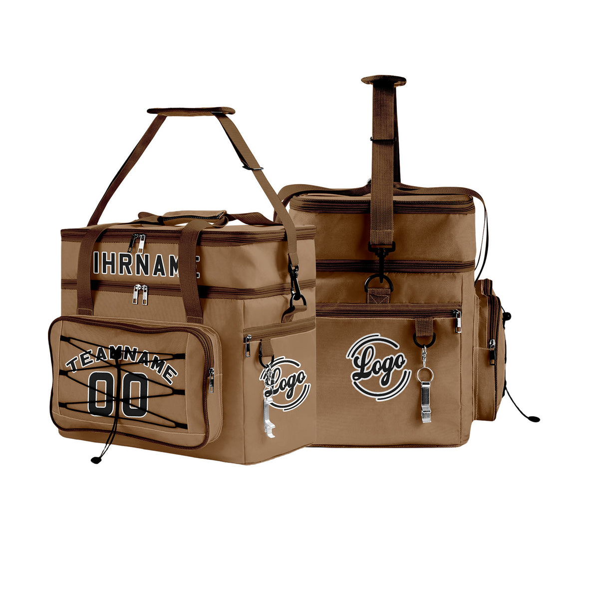 Maßgeschickerte Braun Schwarz vollflächig bedruckte isolierte Kühltasche mit Doppelwand Wasserdichte 600D Oxford Picknick-Tragetasche für Teamevents & Outdoor-Grillen