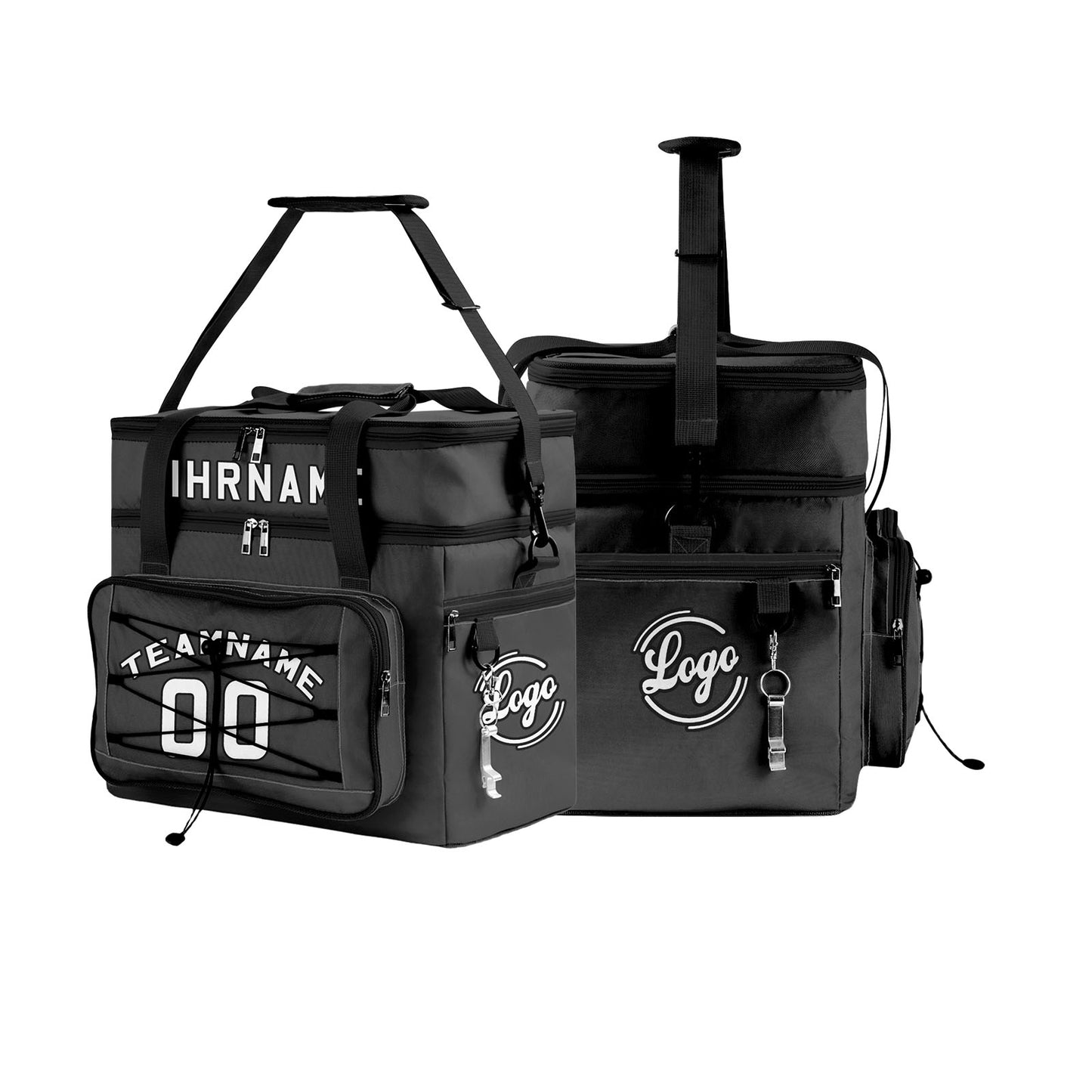 Maßgeschickerte Grau Schwarz vollflächig bedruckte isolierte Kühltasche mit Doppelwand Wasserdichte 600D Oxford Picknick-Tragetasche für Teamevents & Outdoor-Grillen