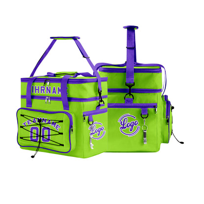 Maßgeschickerte Grün Lila vollflächig bedruckte isolierte Kühltasche mit Doppelwand Wasserdichte 600D Oxford Picknick-Tragetasche für Teamevents & Outdoor-Grillen