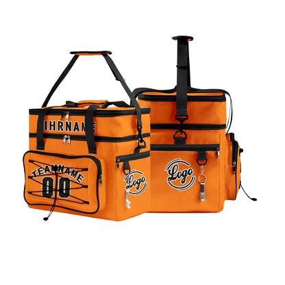 Maßgeschickerte Orange Schwarz vollflächig bedruckte isolierte Kühltasche mit Doppelwand Wasserdichte 600D Oxford Picknick-Tragetasche für Teamevents & Outdoor-Grillen