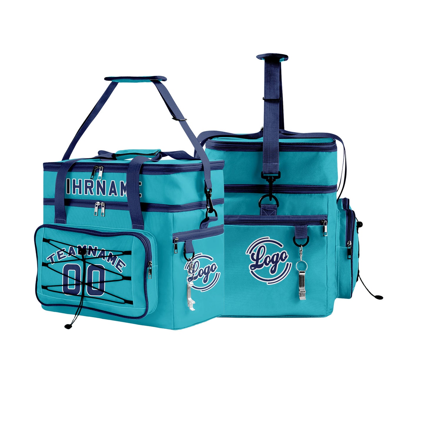 Maßgeschickerte Cyan Blau vollflächig bedruckte isolierte Kühltasche mit Doppelwand Wasserdichte 600D Oxford Picknick-Tragetasche für Teamevents & Outdoor-Grillen