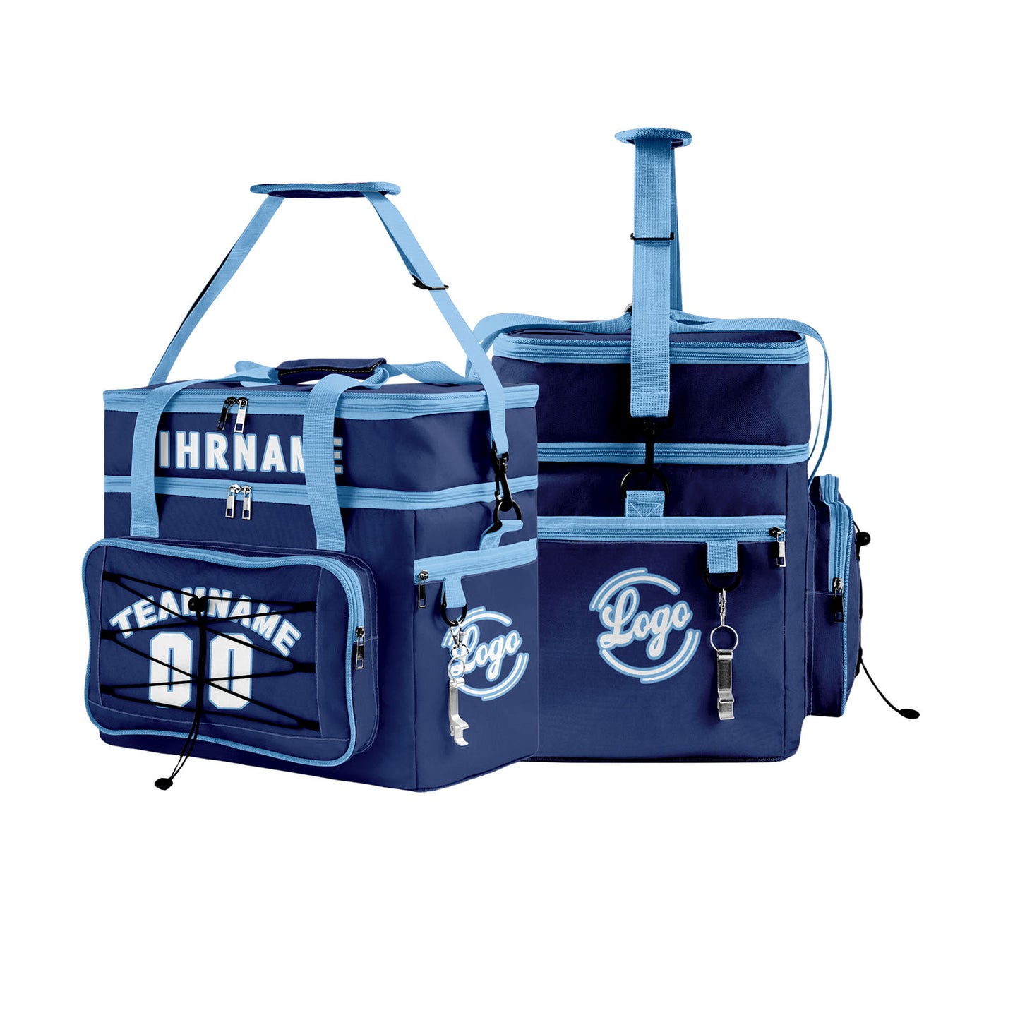 Maßgeschickerte Blau Weiß vollflächig bedruckte isolierte Kühltasche mit Doppelwand Wasserdichte 600D Oxford Picknick-Tragetasche für Teamevents & Outdoor-Grillen