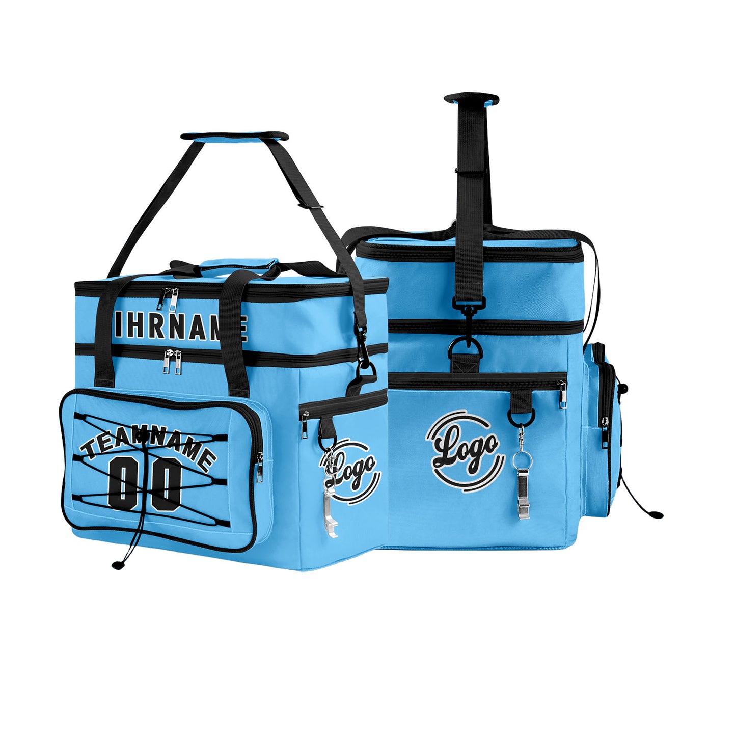 Maßgeschickerte Blau Schwarz vollflächig bedruckte isolierte Kühltasche mit Doppelwand Wasserdichte 600D Oxford Picknick-Tragetasche für Teamevents & Outdoor-Grillen