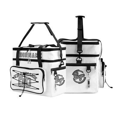 Maßgeschickerte Weiß Schwarz vollflächig bedruckte isolierte Kühltasche mit Doppelwand Wasserdichte 600D Oxford Picknick-Tragetasche für Teamevents & Outdoor-Grillen