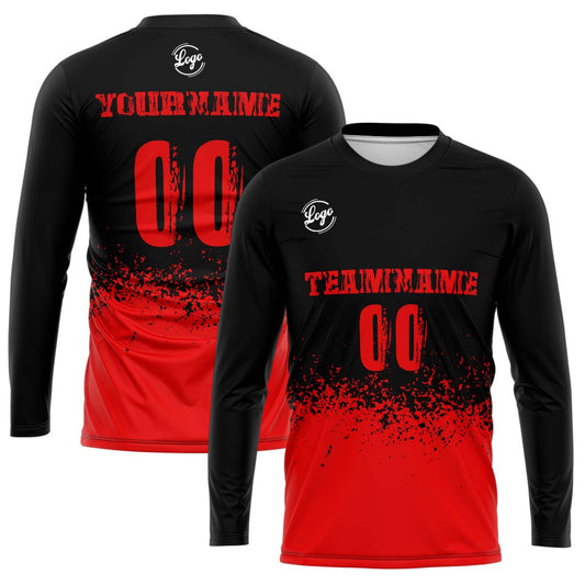 Kundenspezifisches Basketball Fußball Schießen langes T-Shirt für Erwachsene und Kinder Schwarz& Rot