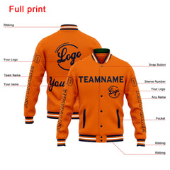 Benutzerdefinierte Varsity-Jacke. Letterman-Jacke für Männer, Frauen und Jugendliche Marine Orange