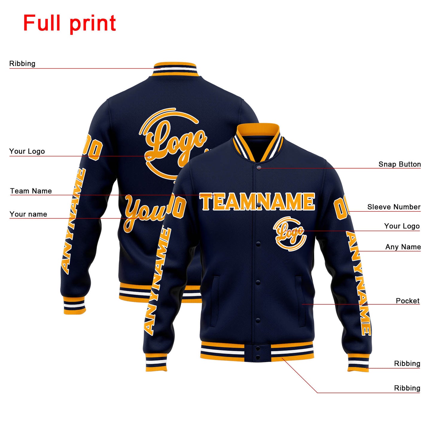 Benutzerdefinierte Varsity-Jacke. Letterman-Jacke für Männer, Frauen und Jugendliche Marine Orange