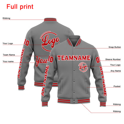 Benutzerdefinierte Varsity-Jacke. Letterman-Jacke für Männer, Frauen und Jugendliche Grau Rot