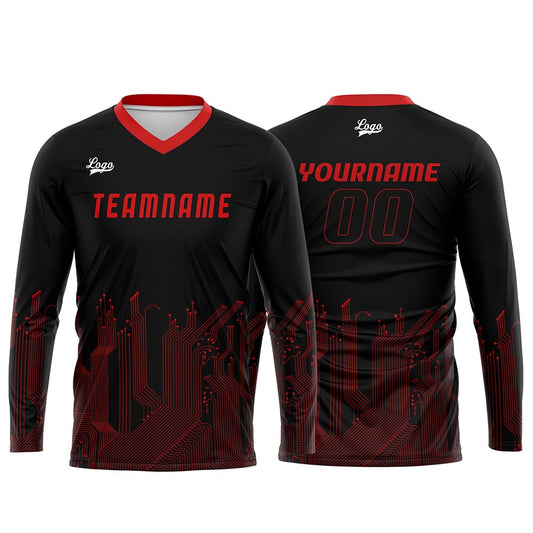 Kundenspezifisches Schwarz Rot Basketball Fußball Schießen langes T-Shirt für Erwachsene und Kinder