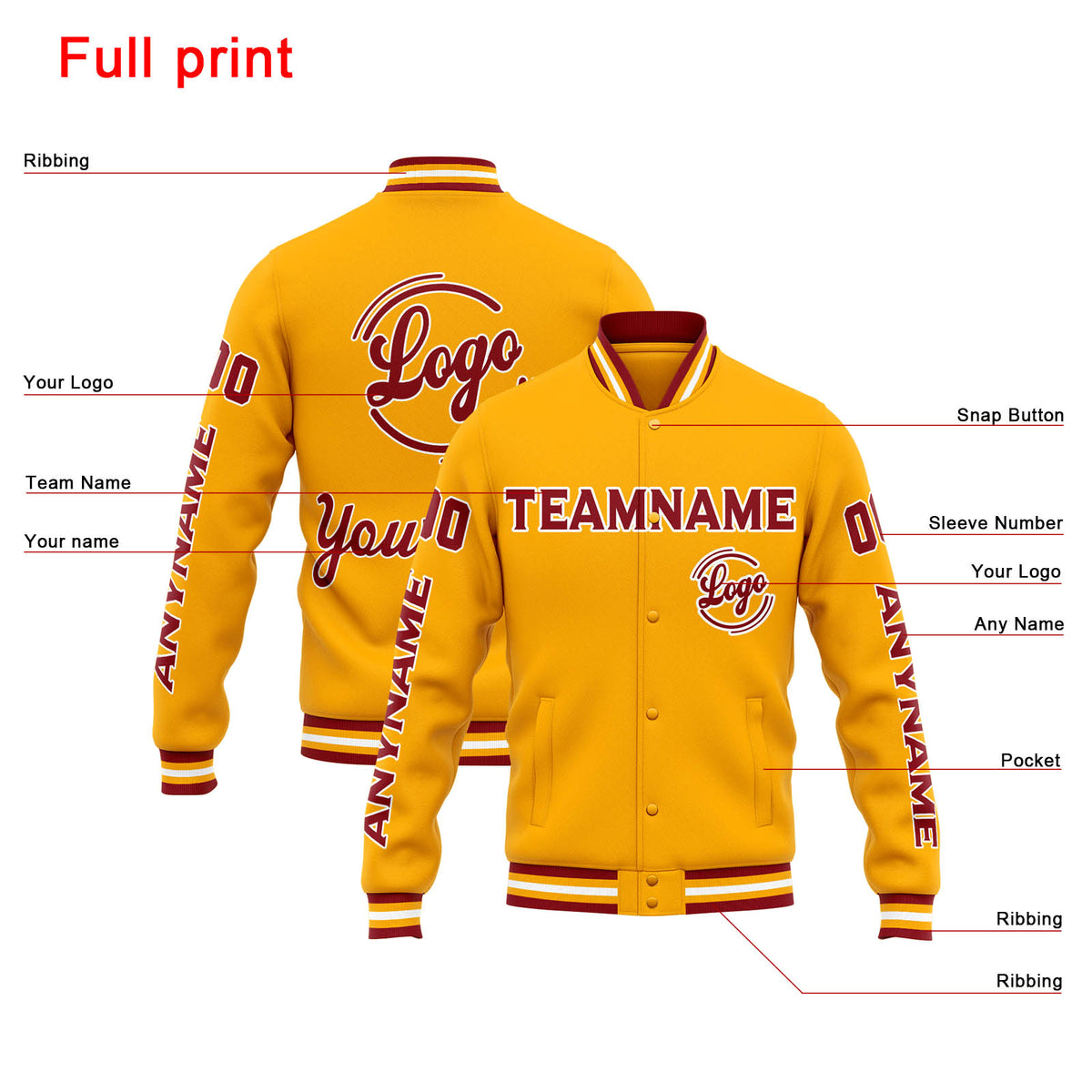 Benutzerdefinierte Varsity-Jacke. Letterman-Jacke für Männer, Frauen und Jugendliche Orange Rot