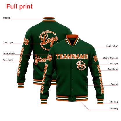 Benutzerdefinierte Varsity-Jacke. Letterman-Jacke für Männer, Frauen und Jugendliche Drak Grün Orange