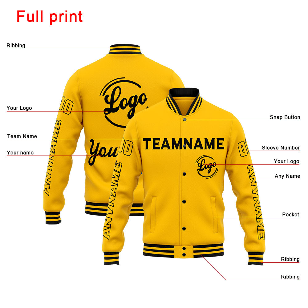 Benutzerdefinierte Varsity-Jacke. Letterman-Jacke für Männer, Frauen und Jugendliche Gelb
