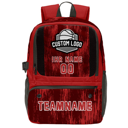 Personalisierter roter und grauer Basketball - und Fußballrucksack mit Spielernamen & Nummern und Teamlogo #BP-0919-0032