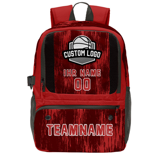 Personalisierter roter und grauer Basketball - und Fußballrucksack mit Spielernamen & Nummern und Teamlogo #BP-0919-0032