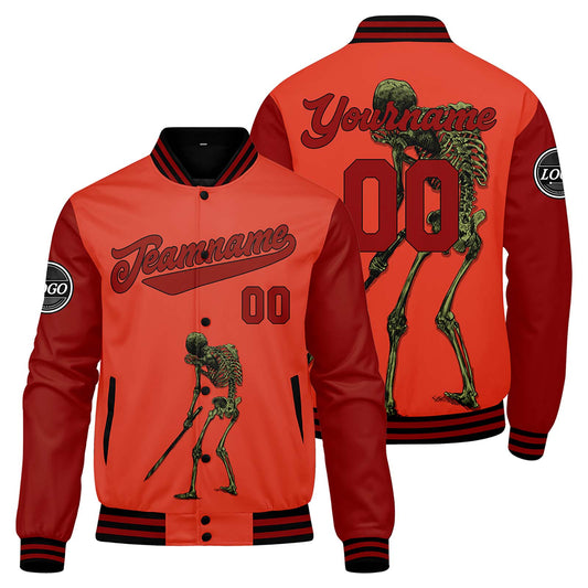 Benutzerdefinierte Rot Varsity-Jacke. Letterman-Jacke für Männer, Frauen und Jugendliche