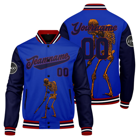 Benutzerdefinierte Blau Varsity-Jacke. Letterman-Jacke für Männer, Frauen und Jugendliche