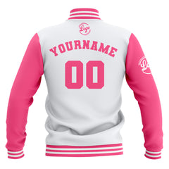 Benutzerdefiniert Weiß Rosa Wasserdichte Varsity Jacken Personalisiert genäht Name Nummer Logo zu Letterman Jacken