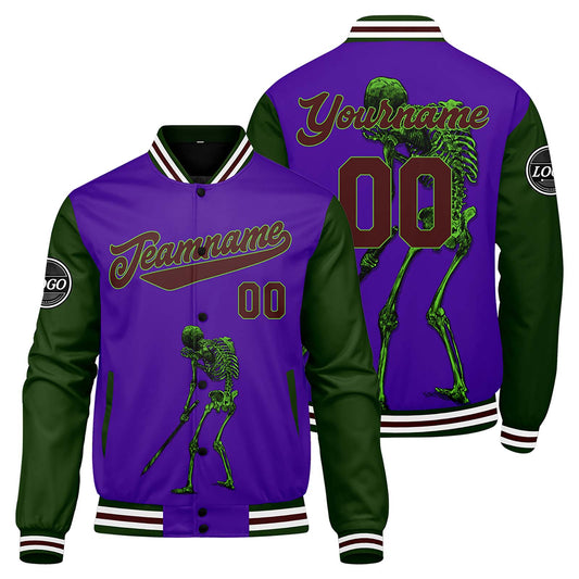 Benutzerdefinierte Lila Varsity-Jacke. Letterman-Jacke für Männer, Frauen und Jugendliche