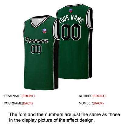 Individuelle Basketball-Jersey-Shorts für Männer und Frauen. Gestickter und gedruckter Name, Nummer und Logo Dunkelgrün