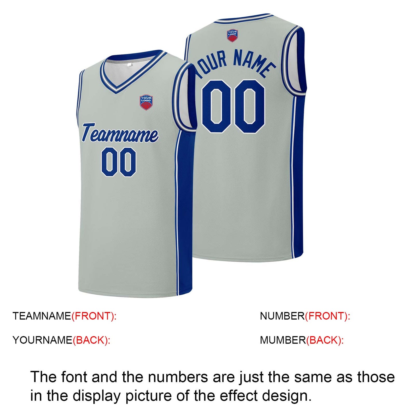Individuelle Basketball-Jersey-Shorts für Männer und Frauen. Gestickter und gedruckter Name, Nummer und Logo Grau