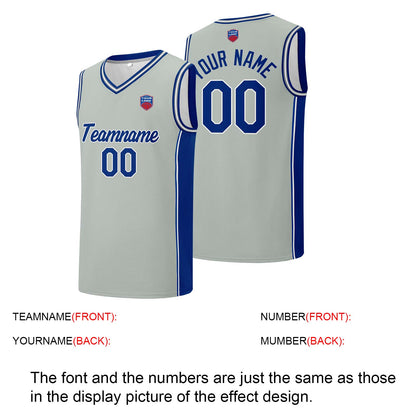 Individuelle Basketball-Jersey-Shorts für Männer und Frauen. Gestickter und gedruckter Name, Nummer und Logo Grau