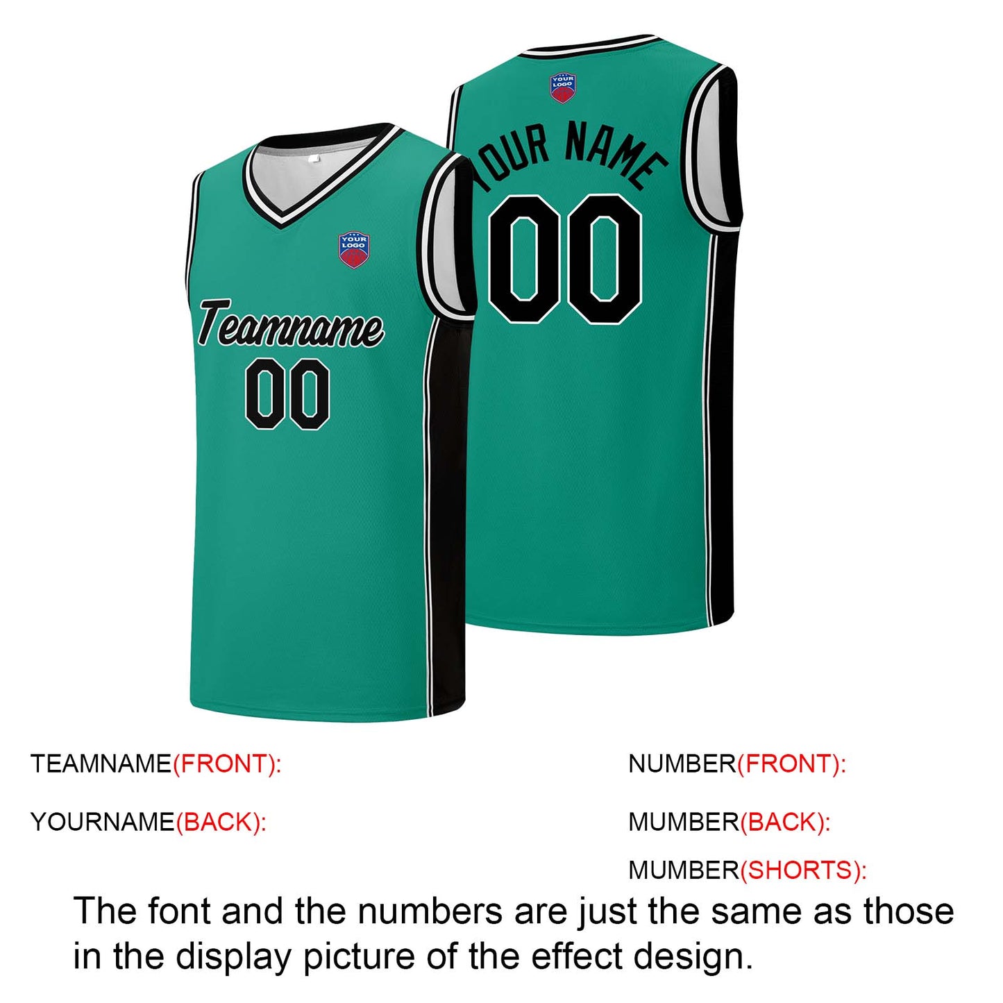 Individuelle Basketball-Jersey-Shorts für Männer und Frauen. Gestickter und gedruckter Name, Nummer und Logo Hellgrün&Schwarz