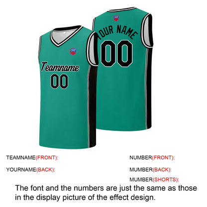 Individuelle Basketball-Jersey-Shorts für Männer und Frauen. Gestickter und gedruckter Name, Nummer und Logo Hellgrün&Schwarz