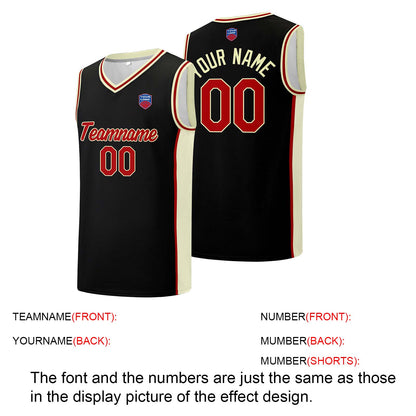 Individuelle Basketball-Jersey-Shorts für Männer und Frauen. Gestickter und gedruckter Name, Nummer und Logo Schwarz&Creme