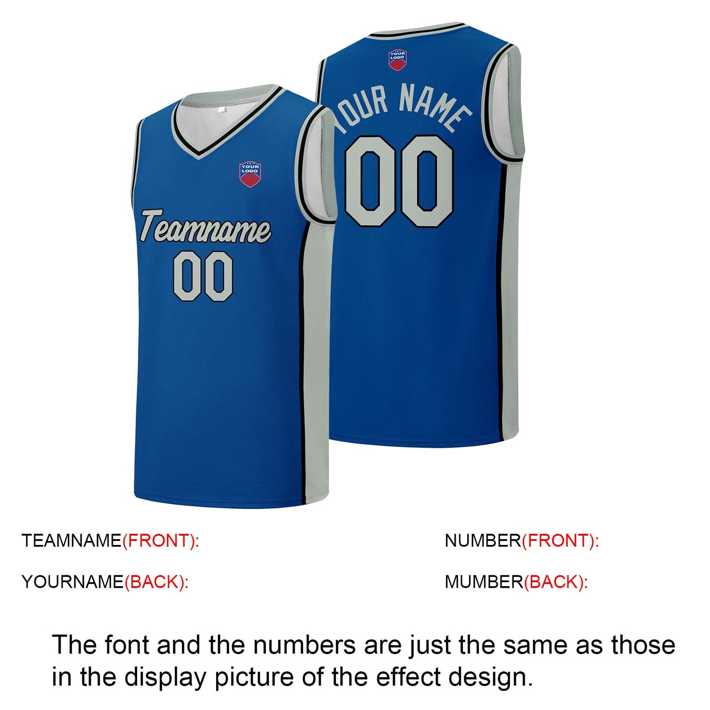 Individuelle Basketball-Jersey-Shorts für Männer und Frauen. Gestickter und gedruckter Name, Nummer und Logo Blau