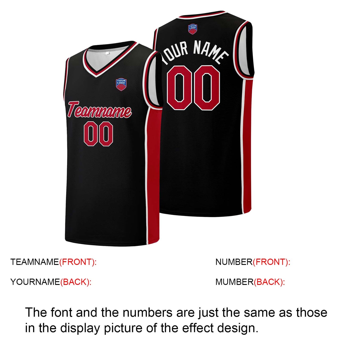 Individuelle Basketball-Jersey-Shorts für Männer und Frauen. Gestickter und gedruckter Name, Nummer und Logo Schwarz