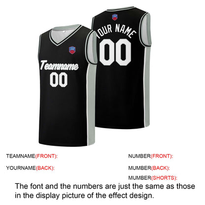 Individuelle Basketball-Jersey-Shorts für Männer und Frauen. Gestickter und gedruckter Name, Nummer und Logo Schwarz&Grau