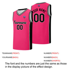 Individuelle Basketball-Jersey-Shorts für Männer und Frauen. Gestickter und gedruckter Name, Nummer und Logo Rosa&Schwarz