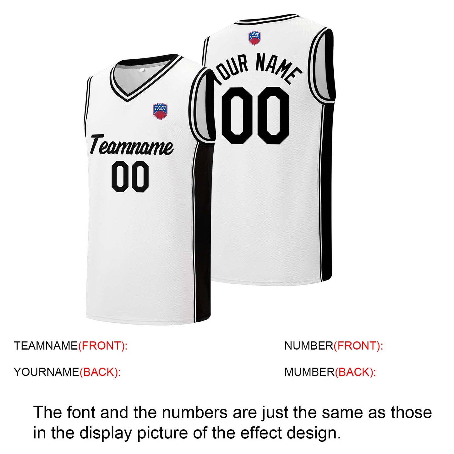 Individuelle Basketball-Jersey-Shorts für Männer und Frauen. Gestickter und gedruckter Name, Nummer und Logo Weiß