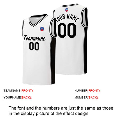 Individuelle Basketball-Jersey-Shorts für Männer und Frauen. Gestickter und gedruckter Name, Nummer und Logo Weiß