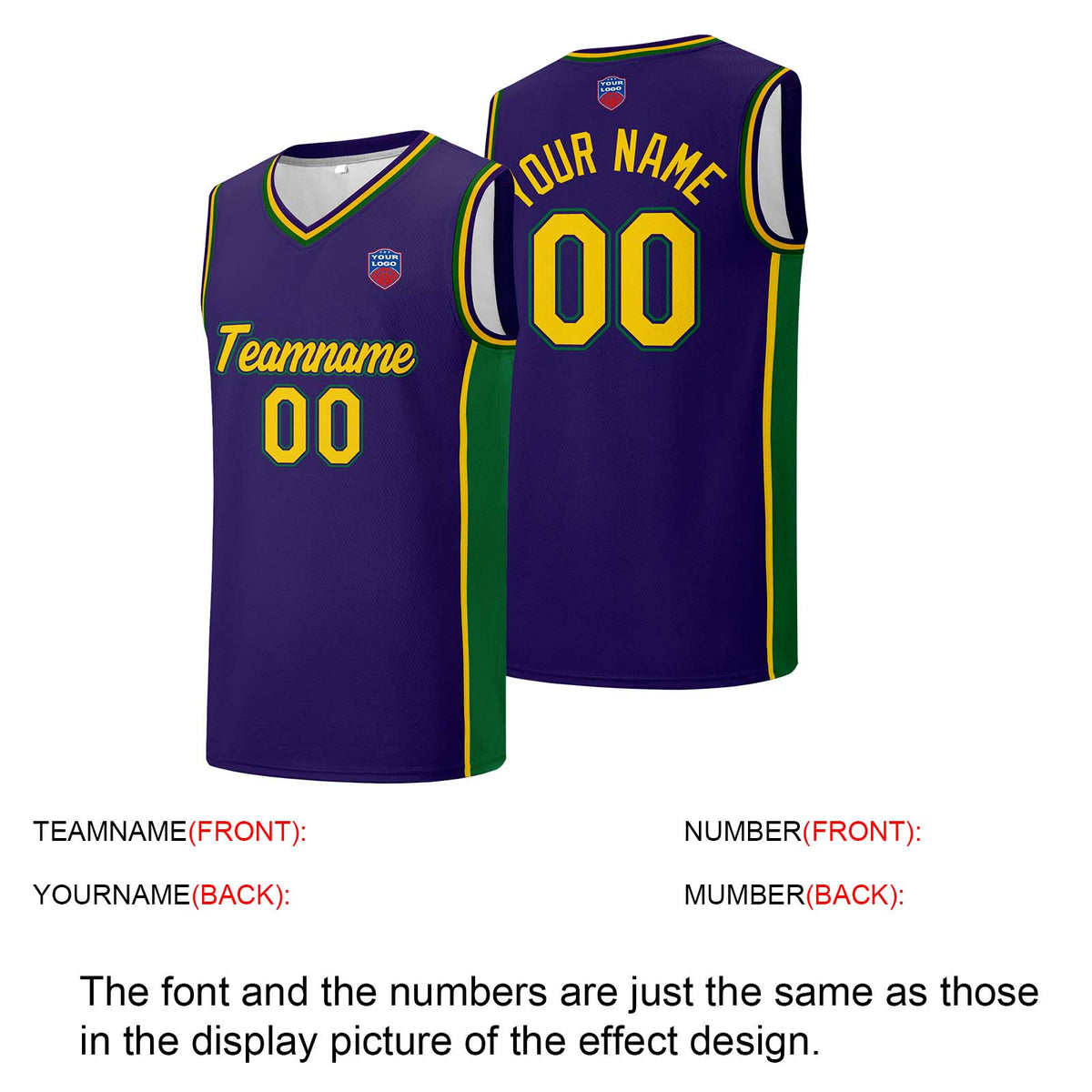 Individuelle Basketball-Jersey-Shorts für Männer und Frauen. Gestickter und gedruckter Name, Nummer und Logo Lila