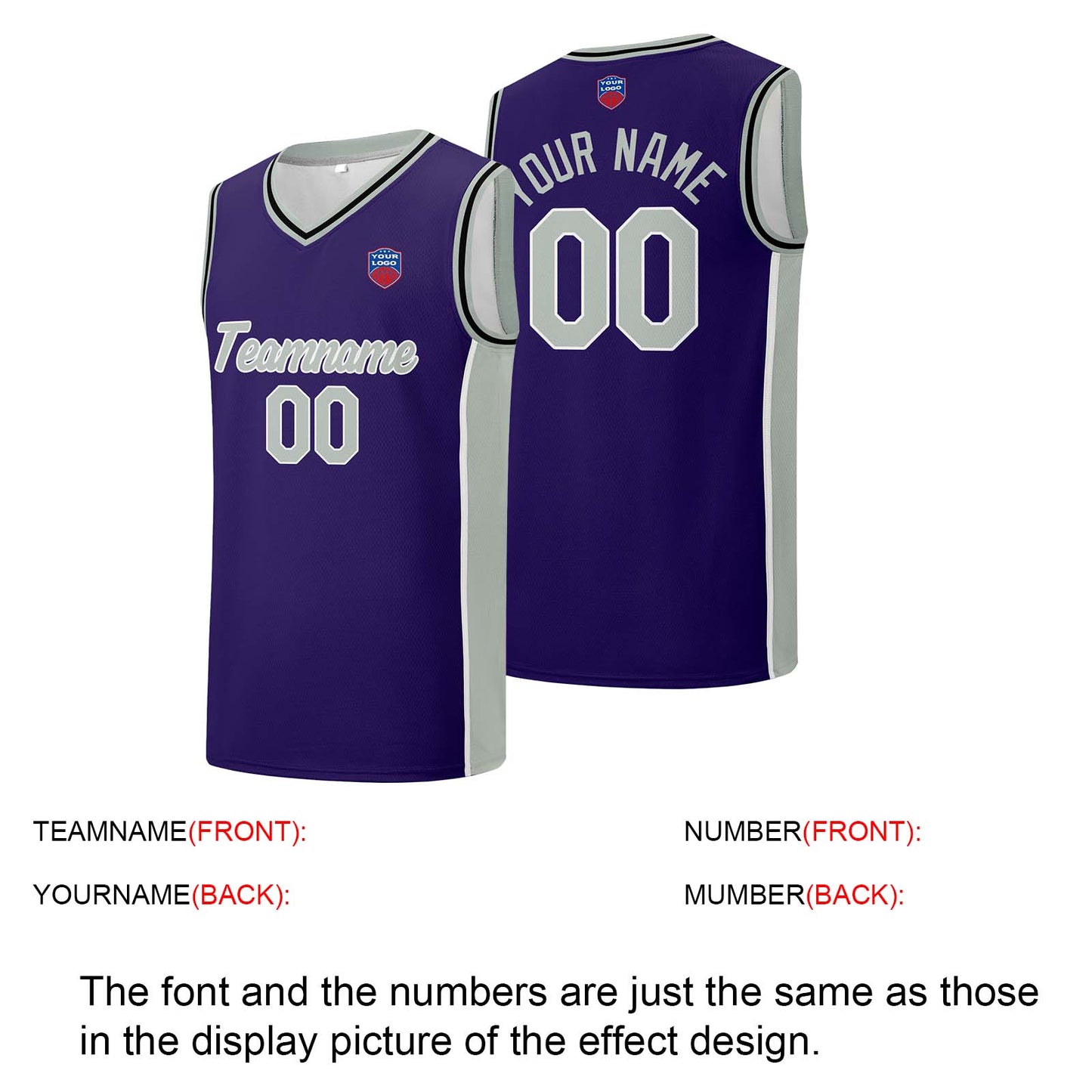 Individuelle Basketball-Jersey-Shorts für Männer und Frauen. Gestickter und gedruckter Name, Nummer und Logo Lila