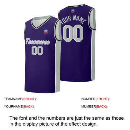 Individuelle Basketball-Jersey-Shorts für Männer und Frauen. Gestickter und gedruckter Name, Nummer und Logo Lila