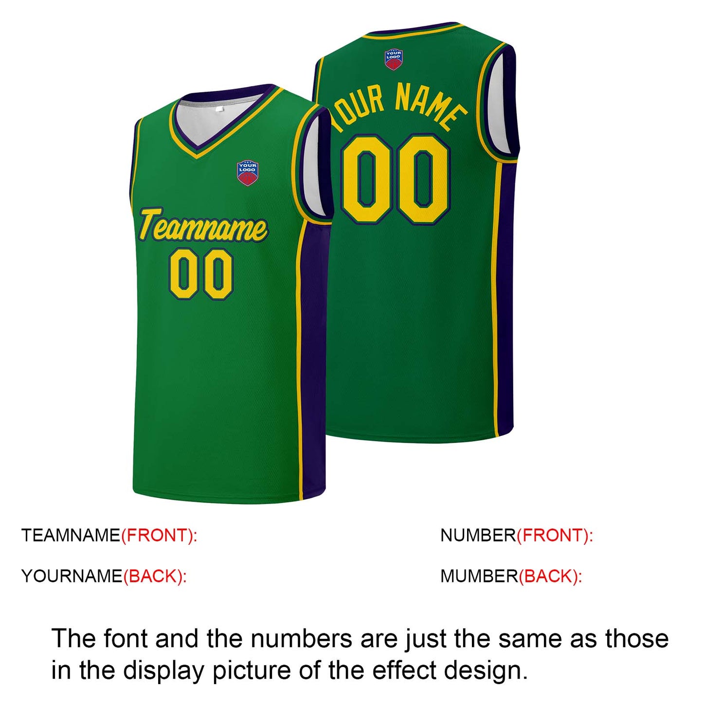 Individuelle Basketball-Jersey-Shorts für Männer und Frauen. Gestickter und gedruckter Name, Nummer und Logo Grün